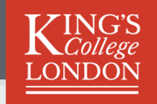Red background with "King's College London" written in white writing.
