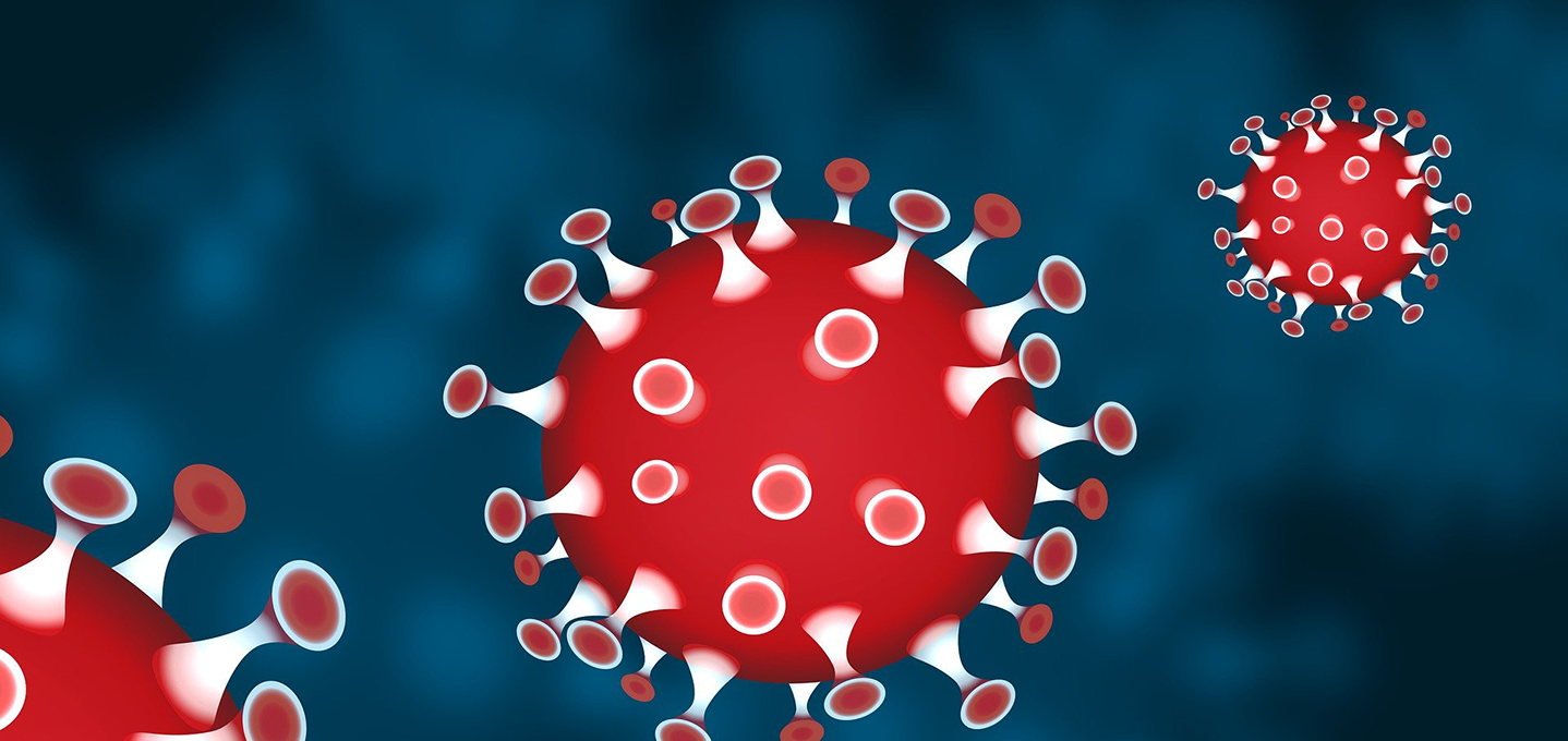 Covid proteins floating on blue background