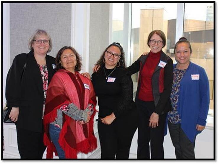 From left to right: Jennifer Boyle, Mariana Arteaga, Elizabeth Cadavid, Tracy Paulenko, and Tracey DasGupta smiling at the camera. 