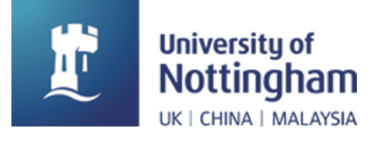 "University of Nottingham" in big blue letters on a white background, "UK | China | Malaysia" written in capital letters underneath. An image of a castle tower to the left.
