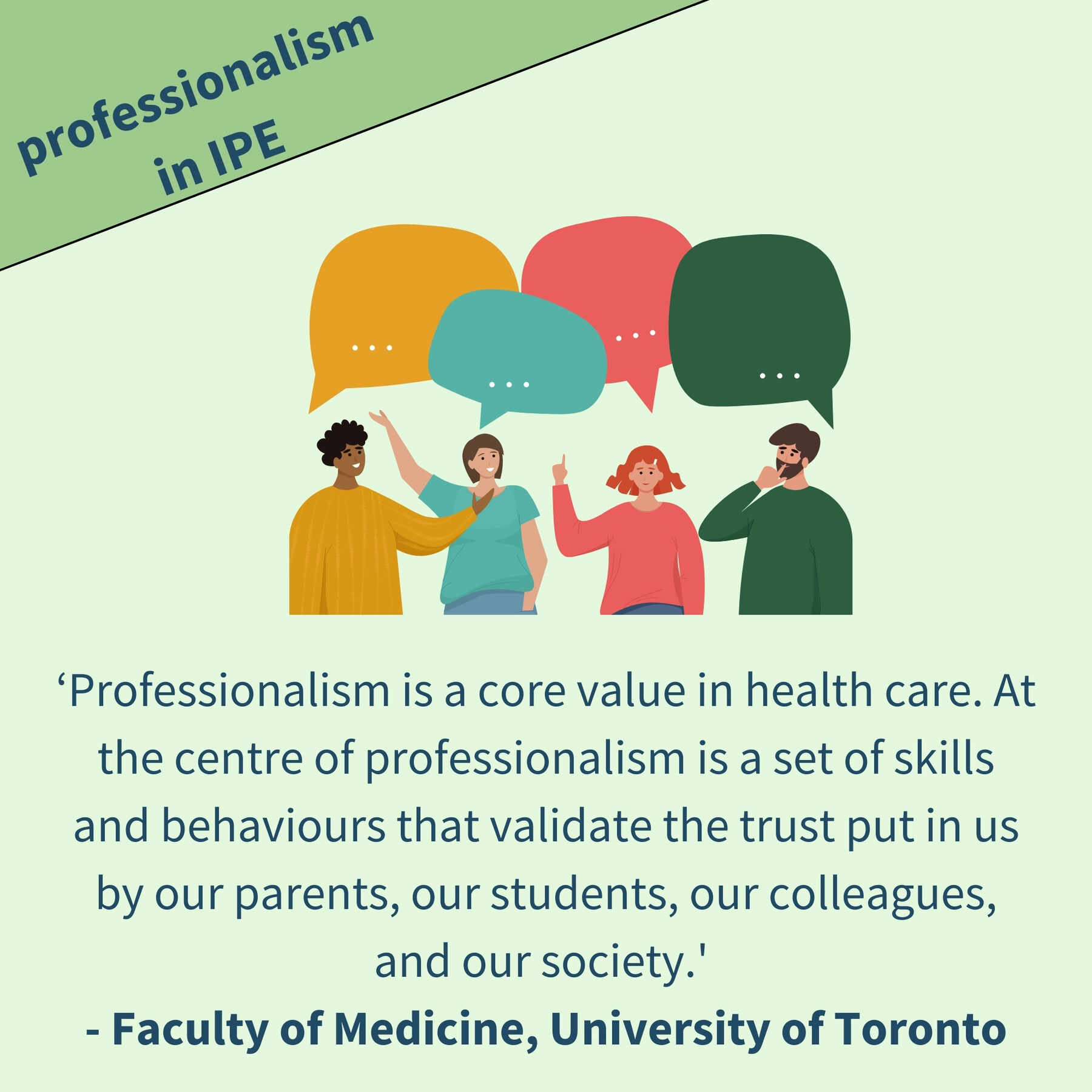 graphic with text quote on professionalism in IPE; text also present in section directly below image.